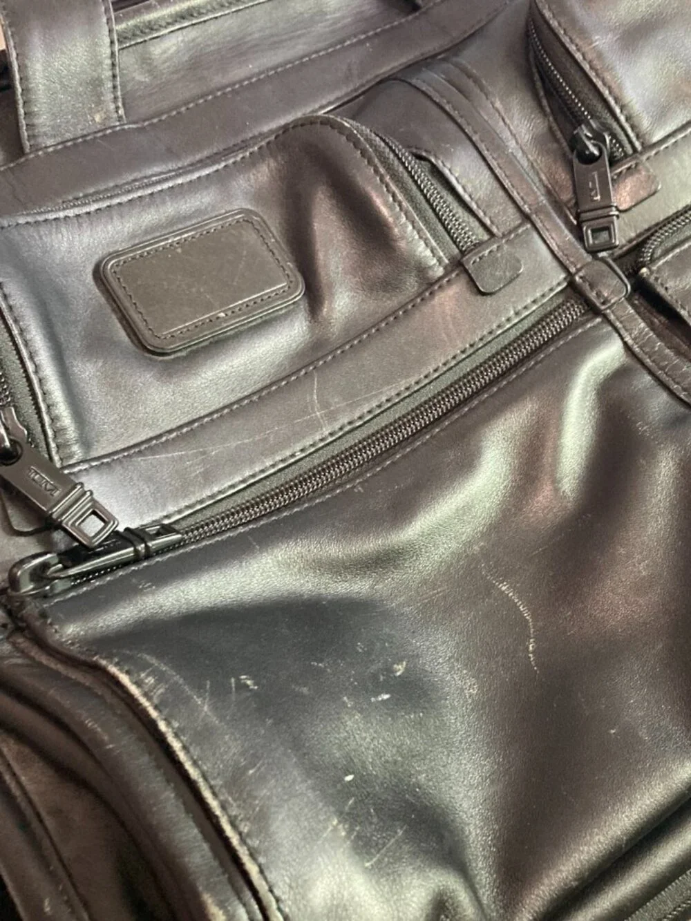 Tumi 96141DH Black Expandable Leather Organizer Computer Laptop  Briefcase 15x12